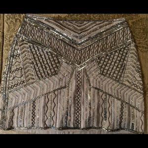 Club Monaco Silver Beaded Sequin Mini Skirt